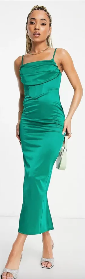 ASOS Emerald Green Satin Dress thumbnail 1