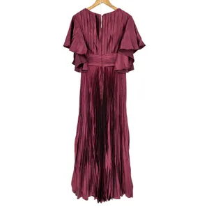 MISSACC Maxi Gown Size‎ 10 Cabernet Pleated Flutter Sleeve Floral Applique NWT thumbnail 3