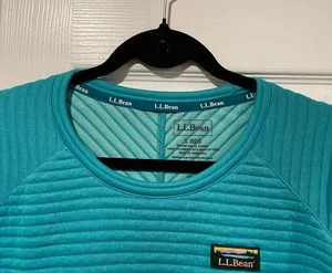 L.L. Bean Size S Aqua Blue Ribbed Airlight Crew Neck Pullover Thermal Top thumbnail 2