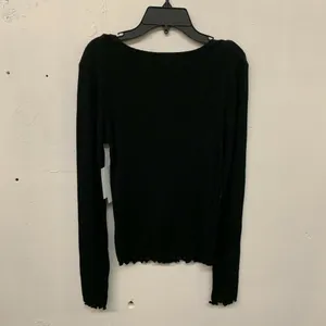 ABOUND Womens Black Solid Button Front Pointelle Knit Top Long Sleeve thumbnail 3