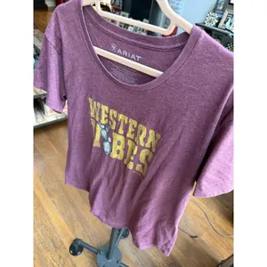 Ariat t-shirt features a maroon marl fabric distressed "WESTERN VIBES" women's L thumbnail 2