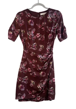 ASTR The Label Floral Mini Dress Burgundy Faux‎ Wrap S/S XS Soft Girl Romantic thumbnail 1