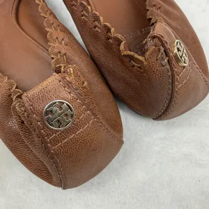 Tory Burch Leather Scalloped Ballet Flats‎ Snakeskin Cap Toe Logo 7.5 READ thumbnail 7