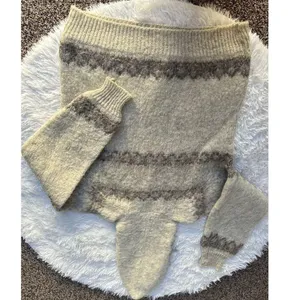 Vintage STOBI Knit Fleece Denmark Nordic Sweater cream Size S Pullover 100% wool thumbnail 6