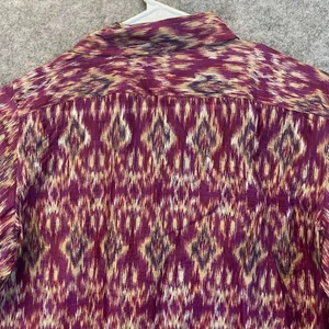 LAUREN RALPH‎ LAUREN Silk Blend Blouse Ikat Print Button Front Purple Medium Top thumbnail 9
