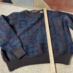 Jos. A. Bank Vintage Paisley Wool Sweater Women L Brown Blue Geometric Italy thumbnail 3