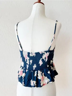 free people navy blue pink floral babydoll tank thumbnail 3