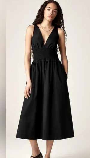 J. Crew Black Dress with smocked waist. 💯 cotton. Size Medium. NWT. 50”. thumbnail 1