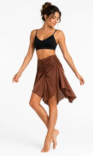 Dance America Ballroom Dance Skirt Brown Ruched Handkerchief Hem XS thumbnail 1