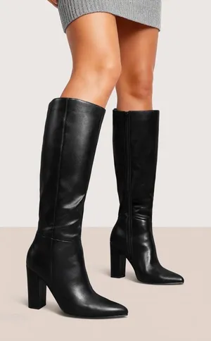 Amazon Black Heeled Knee High Boots thumbnail 1