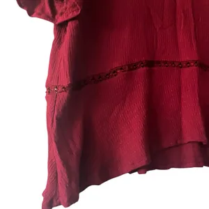 Shilla Chic Burgundy Ruffle Sleeve‎ Blouse Women's Sz S Boho Casual Lace Cut Out thumbnail 2