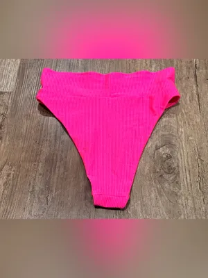 aerie Ribbed High-Rise Bikini Bottoms - Hot Pink thumbnail 4