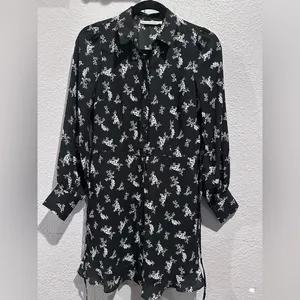 NWT Abercrombie & Fitch Black Floral Mini Shirt Dress Long Sleeve Size XS y2k thumbnail 2