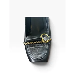 Vintage Y2K Gucci Hasler Black Leather Gold Horsebit Chain Loafer 8.5 39 Heels thumbnail 4