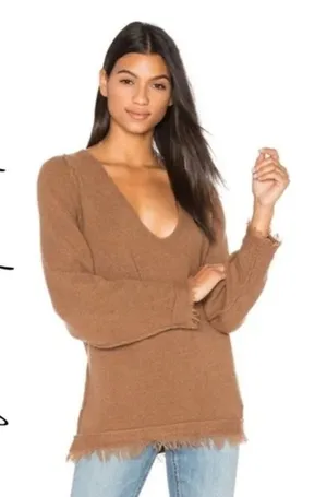 Free People‎ Oversized Brown Wool Linen Sweater Size Small thumbnail 1