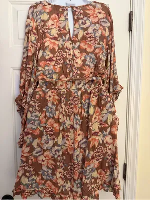 Dress Forum Small Floral Ruffle Midi Dress Brown Boho Long Sleeve thumbnail 8