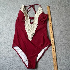 Cupshe Swimsuit Womens M Burgundy Lace Plunge One Piece‎ Swimsuit NEW thumbnail 3
