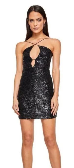Nookie NWT Black Sequin Shimmer Supreme Bodycon Glam Party Night Out Mini Dress thumbnail 1