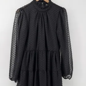 Altar'd State Mini Dress Swiss Dot Ruffle Mock Neck Long Sleeve Black Women XL‎ thumbnail 2