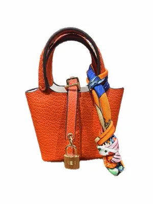 NWOT Mini Bucket Picotin Lock Style Purse/Keychain Orange thumbnail 2