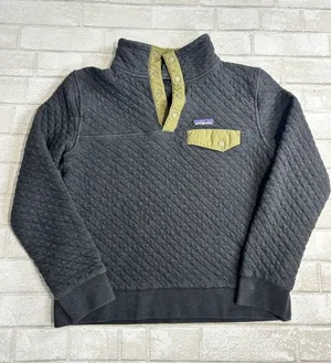 Patagonia Organic Cotton Quilted Snap Pullover in Dark Gray with Olive Accents thumbnail 1