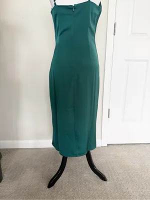 Lulu’s Hollywood Woman Forest Green Satin Midi Dress Size Small thumbnail 6
