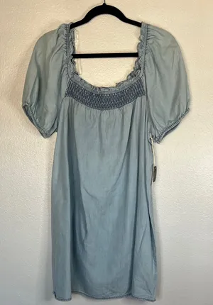 NWT a.n.a Women's Denim Wash Midi Babydoll Sundress with Puff Sleeves Size M thumbnail 1