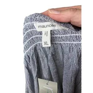 NWT Maurices Women’s XL Blue White Striped Embroidered Peasant Blouse thumbnail 5