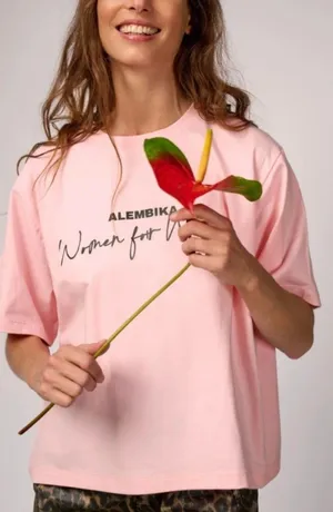Alembika Women Laganlook art to wear bohemian pink “for Women” Tee - One Size thumbnail 1