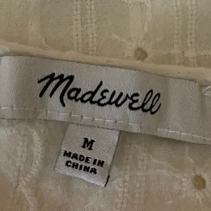 Madewell White Floral Embroidered Eyelet Balloon Puff Sleeve Peplum Blouse Top M thumbnail 3