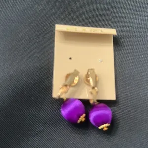 Vintage Purple & Gold Handmade Spun Beads Jewelry Set Clip Earrings & Brooch EVC thumbnail 4