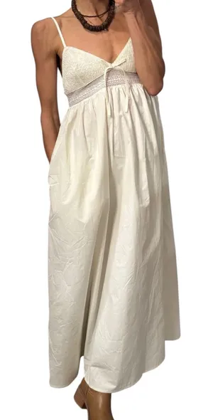 Zara Cotton Poplin Maxi Dress in Ivory s thumbnail 1