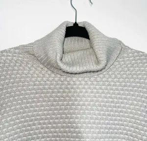 J. Crew Factory Turtleneck Sweater Beige Gray & White Tight Knit thumbnail 2