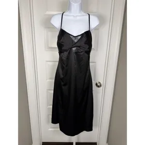 GUESS Lace-Trim Slip Dress Black Satin Midi Y2K Minimalist Wedding Guest‎ thumbnail 3