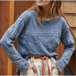 Free People Womens Boy Meets Girl Crochet Long Sleeve Top‎ Pacific Coast XS NWT thumbnail 1