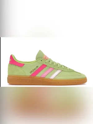 adidas Spezial Low Top Sneakers in Light Green with Pink Accents and Gum Sole thumbnail 2