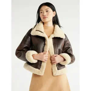 NWT Scoop NYC Faux Suede Sherpa Cropped Bomber Jacket thumbnail 2