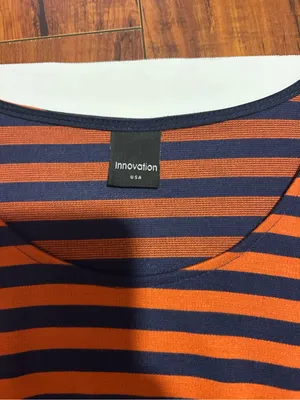 Striped Orange and Navy Belted Casual Dress thumbnail 3