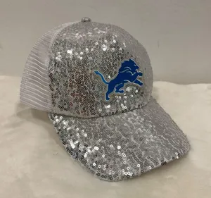 Detroit Lions logo hat! Glitter sequin trucker baseball cap! thumbnail 5