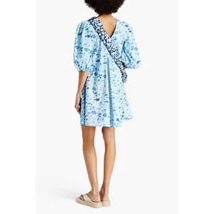 GANNI Printed Cotton Poplin Mini Dress Blue Floral Size EU 36/US 4/Small thumbnail 2