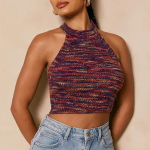 Cider Knit Halter Neck Crop Top Multicolor Space Dye Sleeveless‎ Tank Medium thumbnail 5