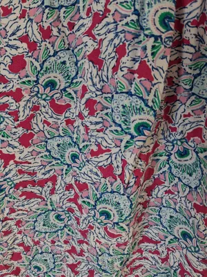 LOFT Teal Pink Floral Peacock Short Sleeve V Neck High Low Blouse Top L thumbnail 5