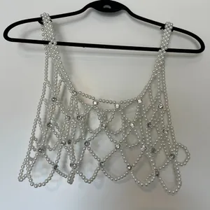 NEW Stradivarius Pearl Vest with Rhinestone Accents Cropped One Size thumbnail 1
