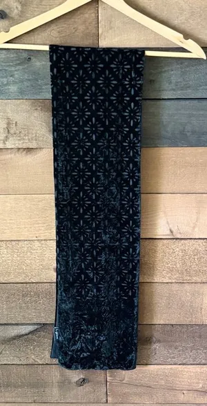 Cejon Black Silk Burnout Velvet Floral Skinny Scarf 56 Inch thumbnail 1