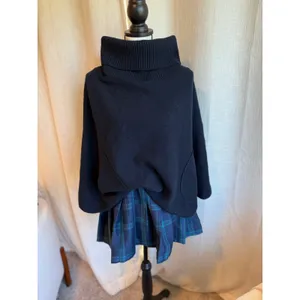 Gap Poncho Sweater Womens M/L Navy Blue Knit Lambswool Cowl Neck Winter Pockets thumbnail 2