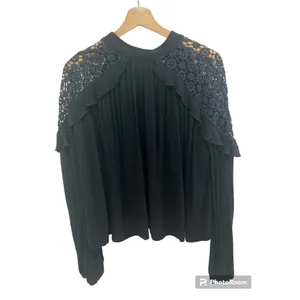 Free People Little Bit of Love Black Crochet Lace Ruffle Blouse Small thumbnail 5