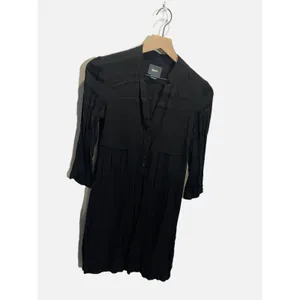 Maeve Mini Dress Women 2 Black Pleated Sleeve Mandarin‎ Collar Shift Boho Chic thumbnail 3