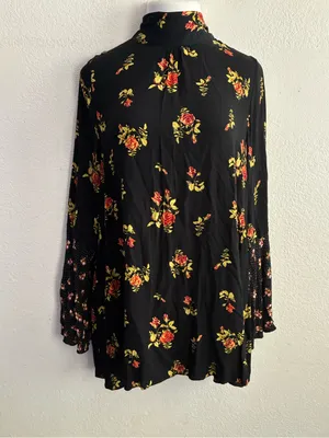 🆕Free People Tate Floral-Print Tunic Dress Black Combo XL🆕 thumbnail 3
