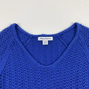 Tommy Bahama Sweater Womens Small Blue V Neck Cotton‎ Rayon Knit Pullover Chunky thumbnail 2