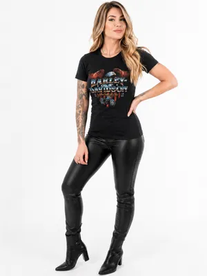 Harley Davidson Women M Moto Motorcycle Biker Girl Graphic Tee Western Grunge thumbnail 2
